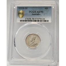 AUSTRALIA 1918 . SIXPENCE . PCGS AU58 AUSTRALIA 1918 . SIXPENCE . PCGS AU58